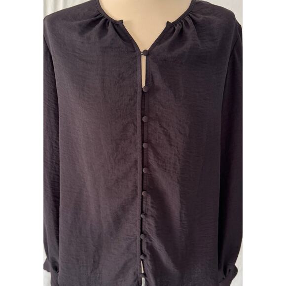 Nine West Medium Black Button Front Blouse Polyester - Picture 2 of 8